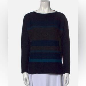 Vince blue black stripe wool cashmere boxy sweater boat neck side splits…